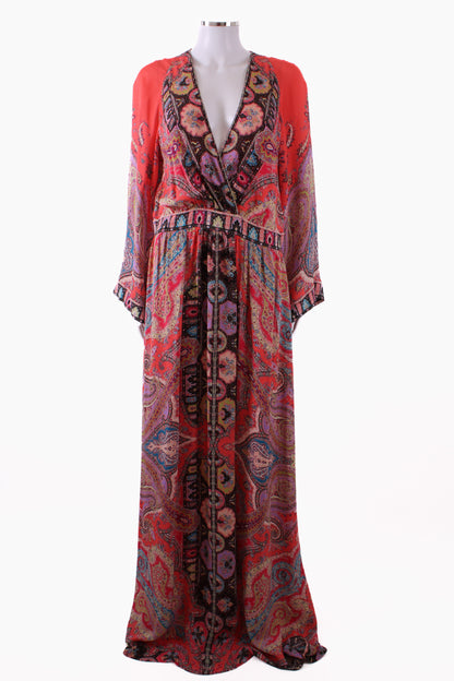 Etro L/S Paisley Maxi Dress Coral/ Lilac 16 | Default Title, Coral/Lilac