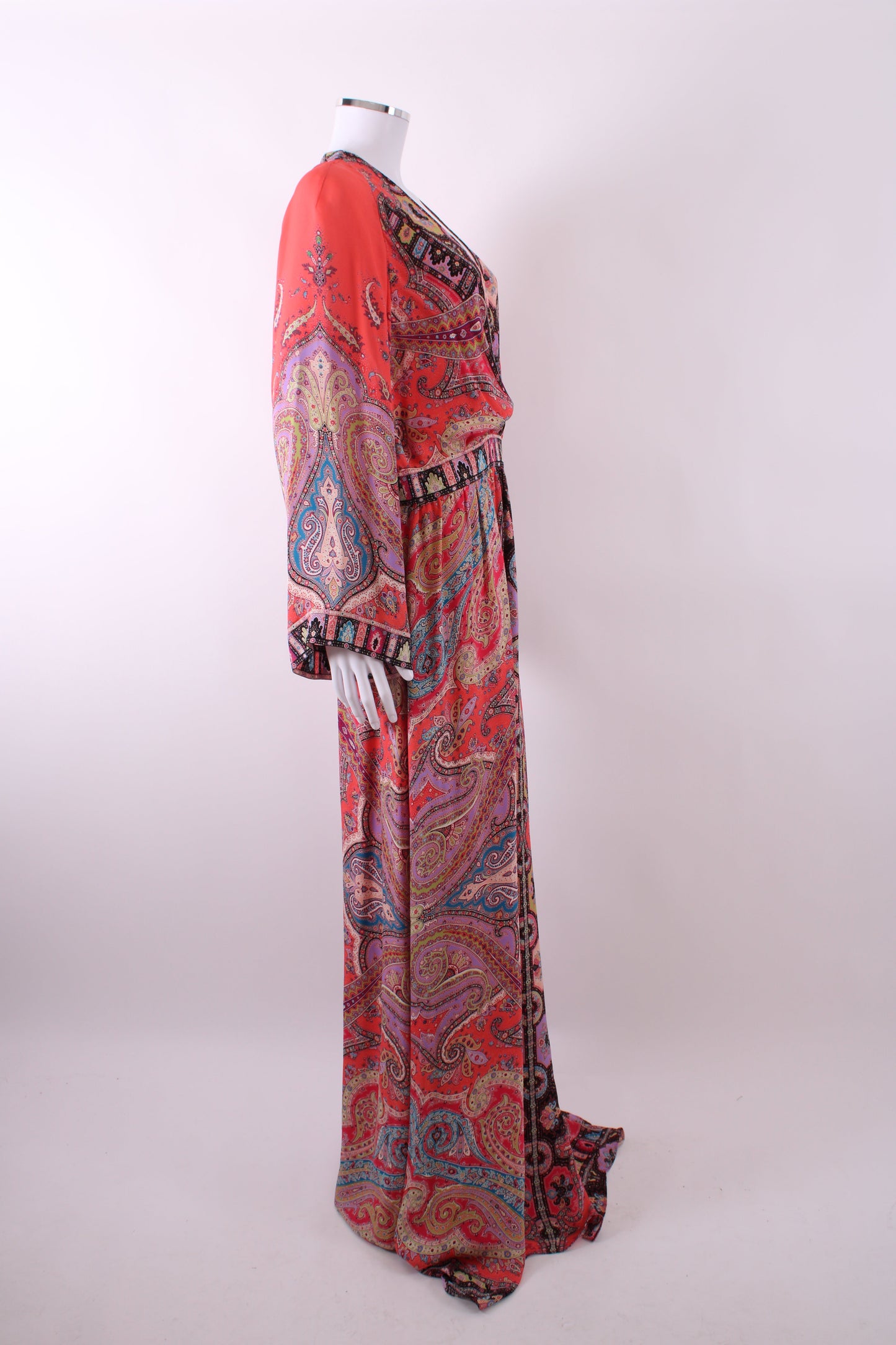 Etro L/S Paisley Maxi Dress Coral/ Lilac 16 | Default Title, Coral/Lilac