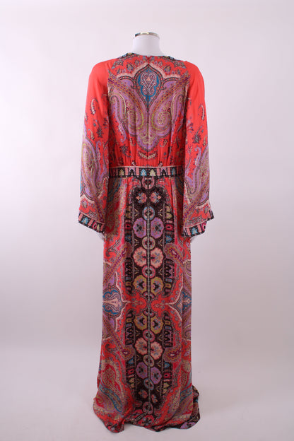 Etro L/S Paisley Maxi Dress Coral/ Lilac 16 | Default Title, Coral/Lilac