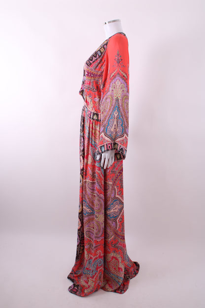 Etro L/S Paisley Maxi Dress Coral/ Lilac 16 | Default Title, Coral/Lilac
