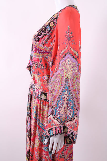Etro L/S Paisley Maxi Dress Coral/ Lilac 16 | Default Title, Coral/Lilac