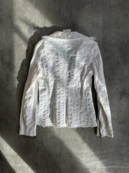 Cavalli White Textured Stripe Distressed Jacket