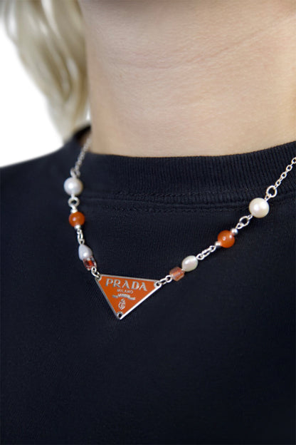 VT Rework: Prada Orange Pendent Pearl Beaded Necklace