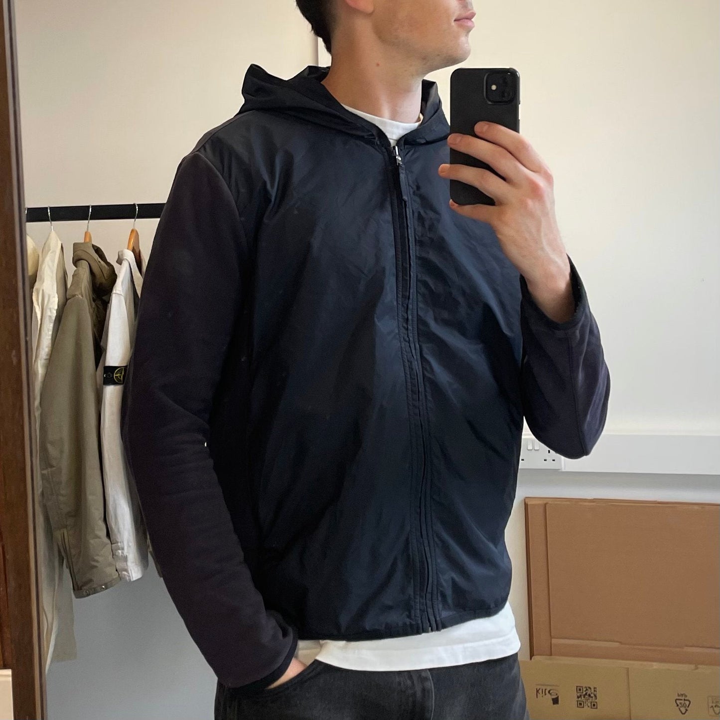 Prada Sport Navy Nylon Panel Hoodie | X-Large, Navy