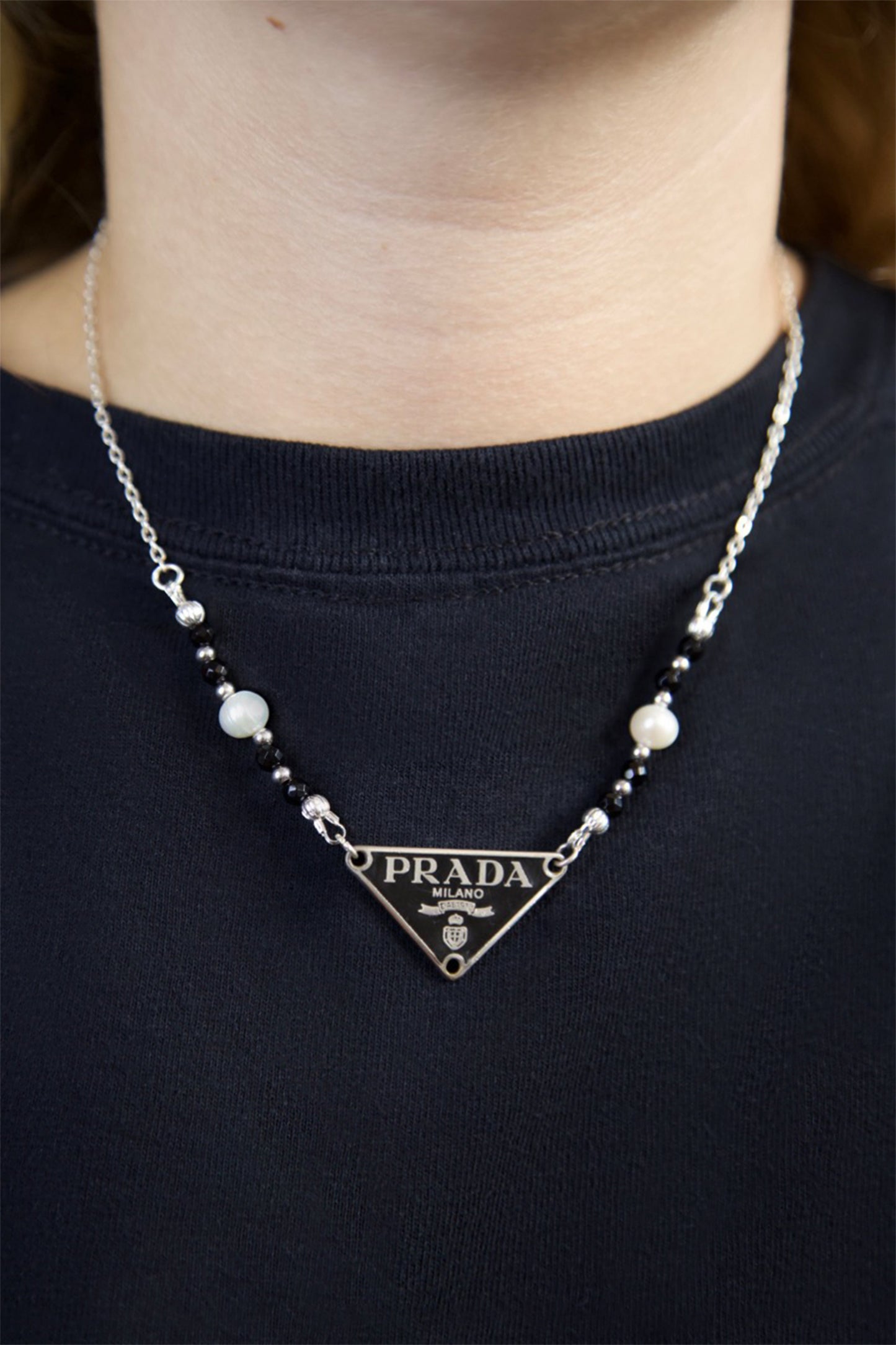 VT Rework: Prada Black Pendent Pearl Beaded Necklace