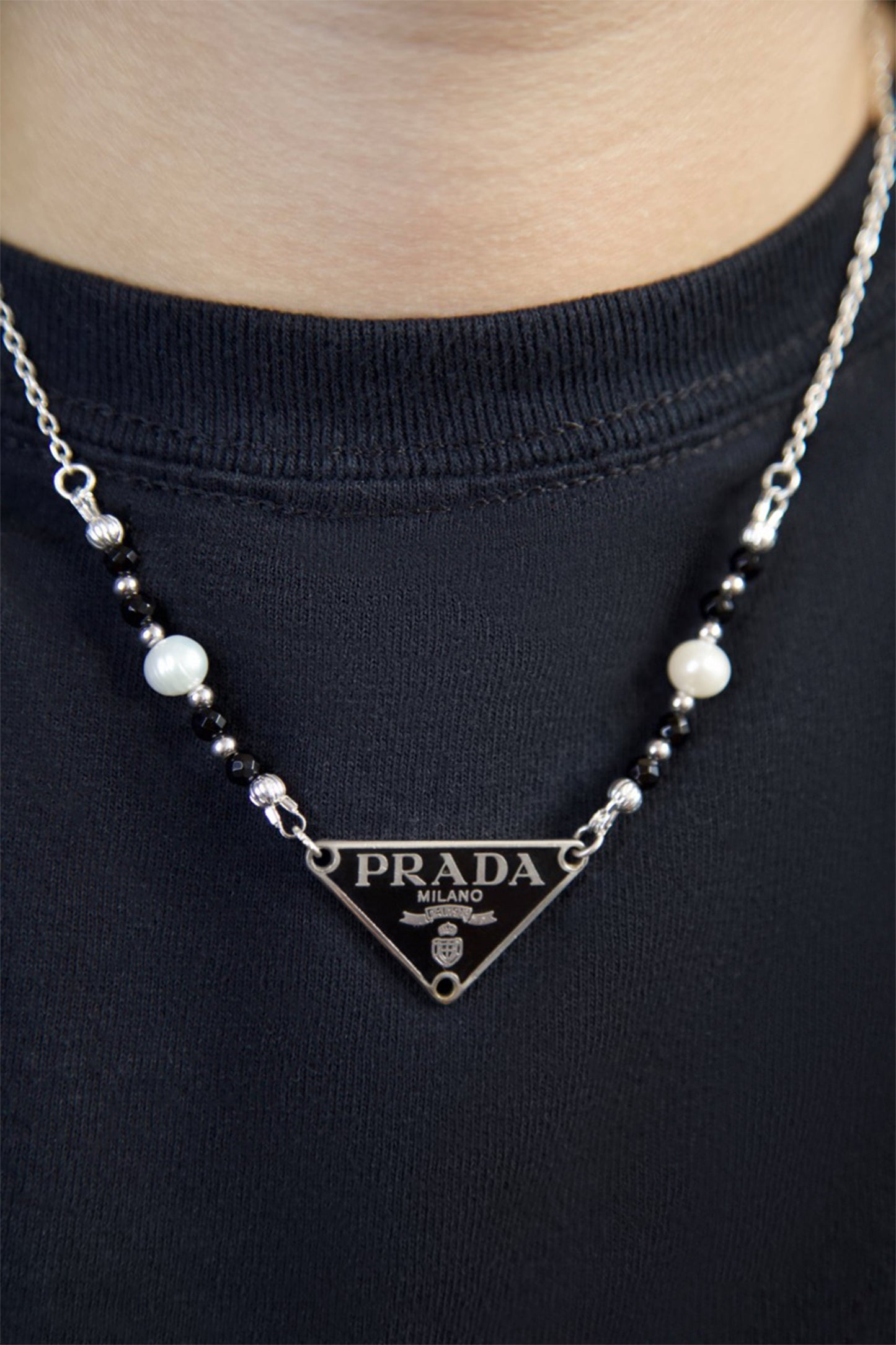 VT Rework: Prada Black Pendent Pearl Beaded Necklace
