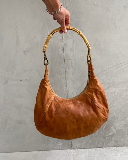 MIU MIU LEATHER BAMBOO HANDLE SHOULDER BAG | O/S, Brown