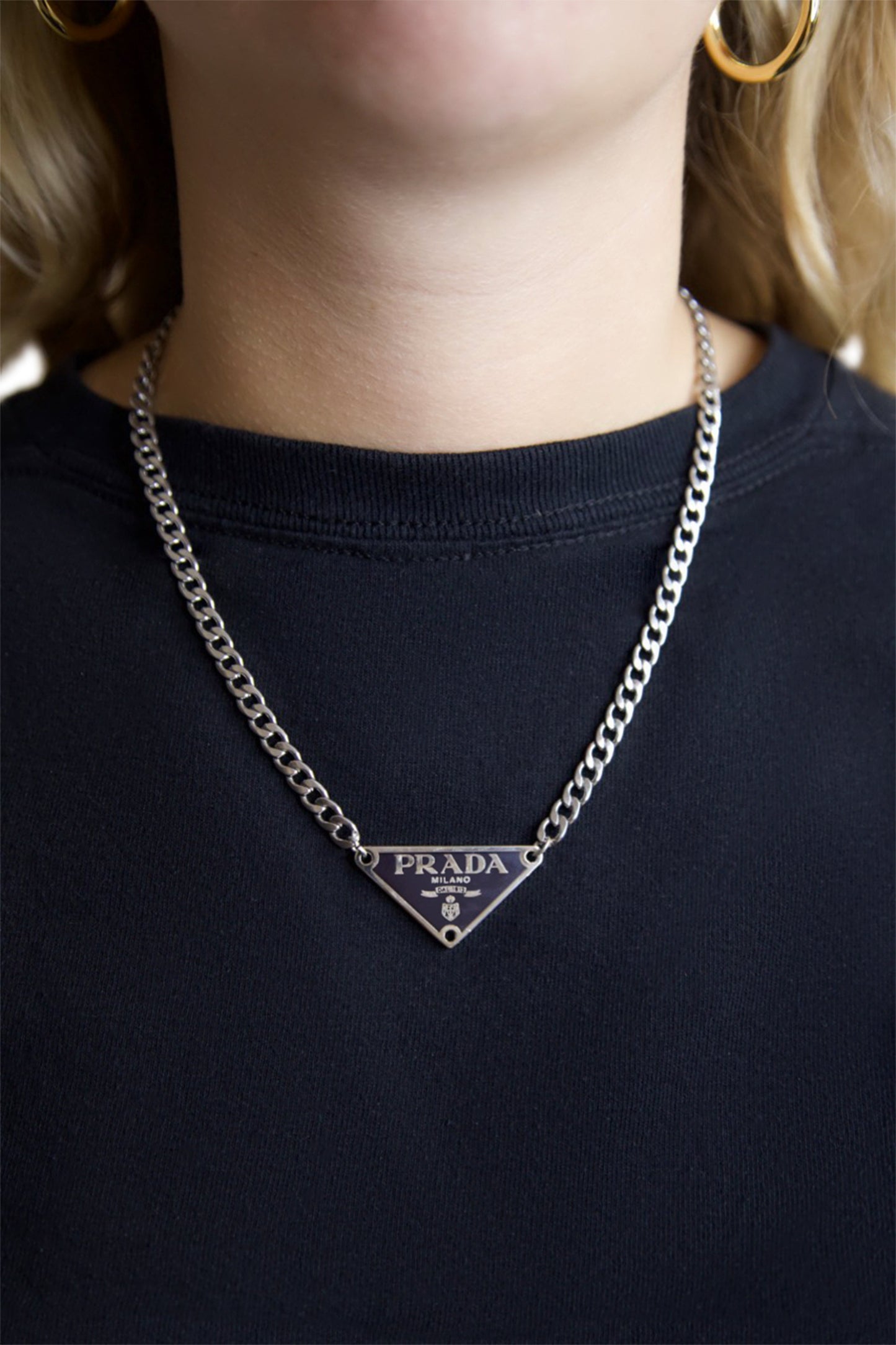 VT Rework: Prada Black Pendent Silver Chain Necklace