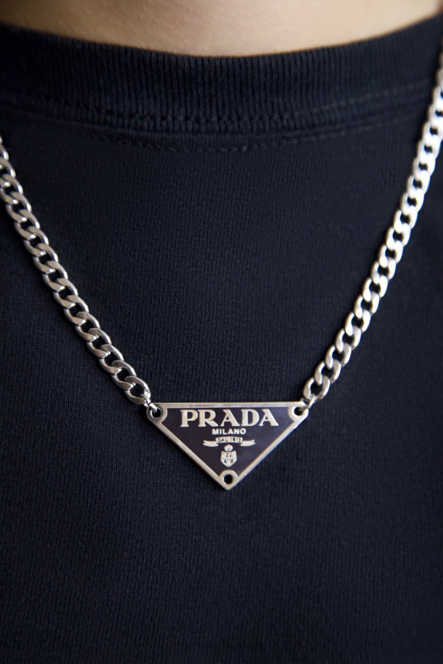 VT Rework: Prada Black Pendent Silver Chain Necklace