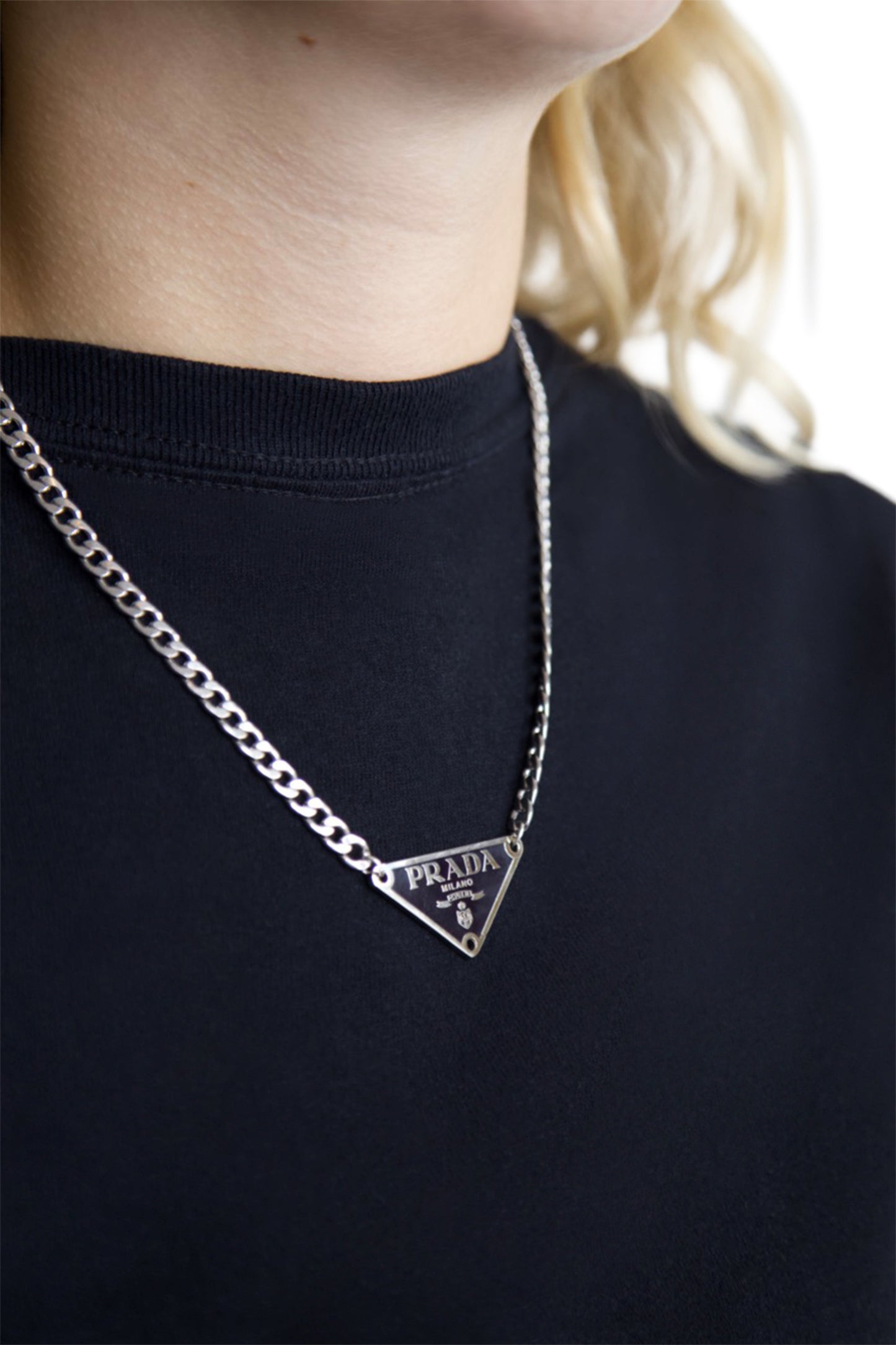 VT Rework: Prada Black Pendent Silver Chain Necklace