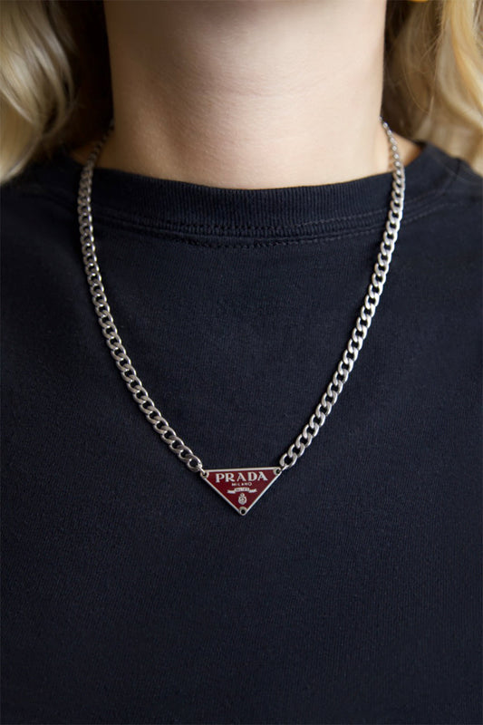 VT Rework: Prada Burgundy Pendent Silver Chain Necklace