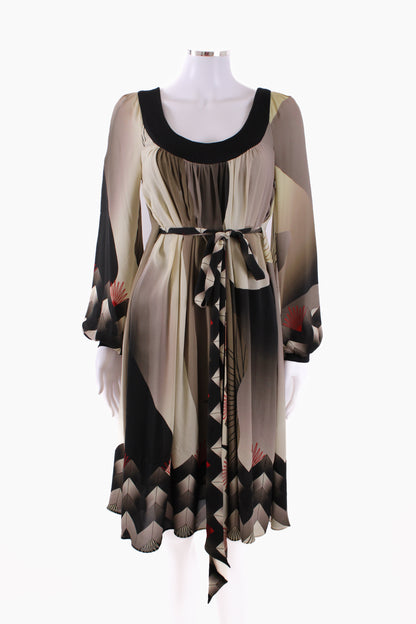 Arnett Sarah long sleeve silk print dress Black, green and red 10 | Default Title, Multicoloured