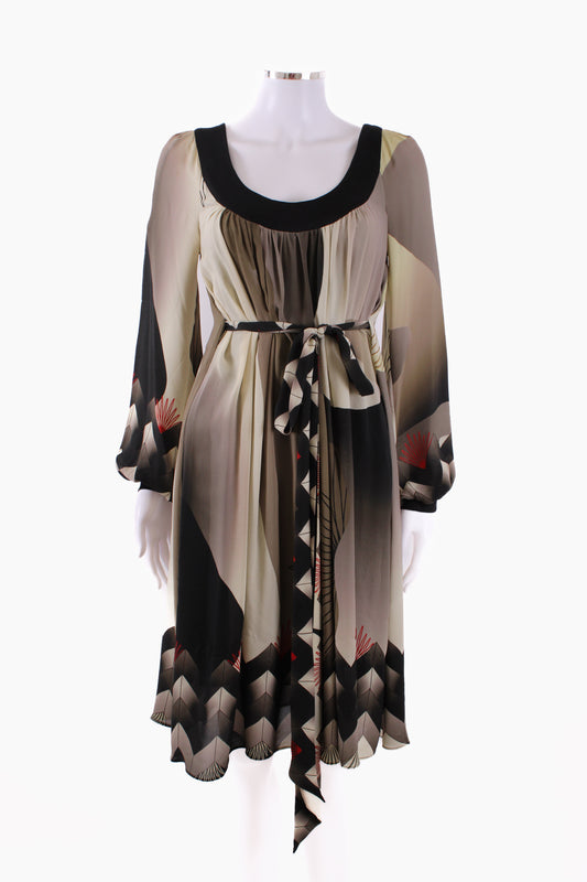 Arnett Sarah long sleeve silk print dress Black, green and red 10 | Default Title, Multicoloured