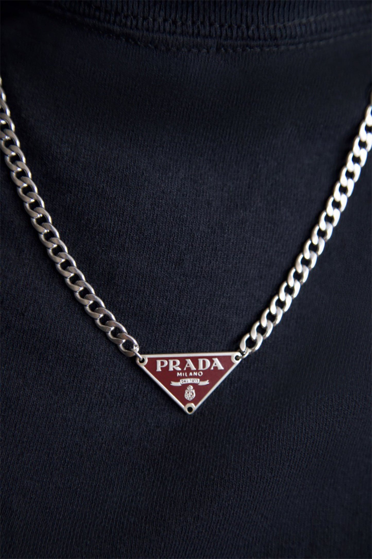 VT Rework: Prada Burgundy Pendent Silver Chain Necklace