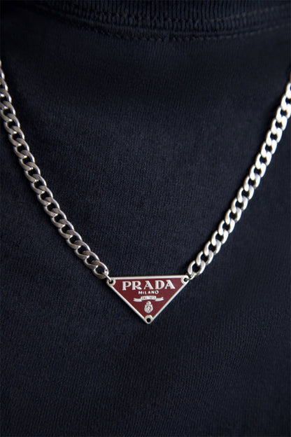 VT Rework: Prada Burgundy Pendent Silver Chain Necklace
