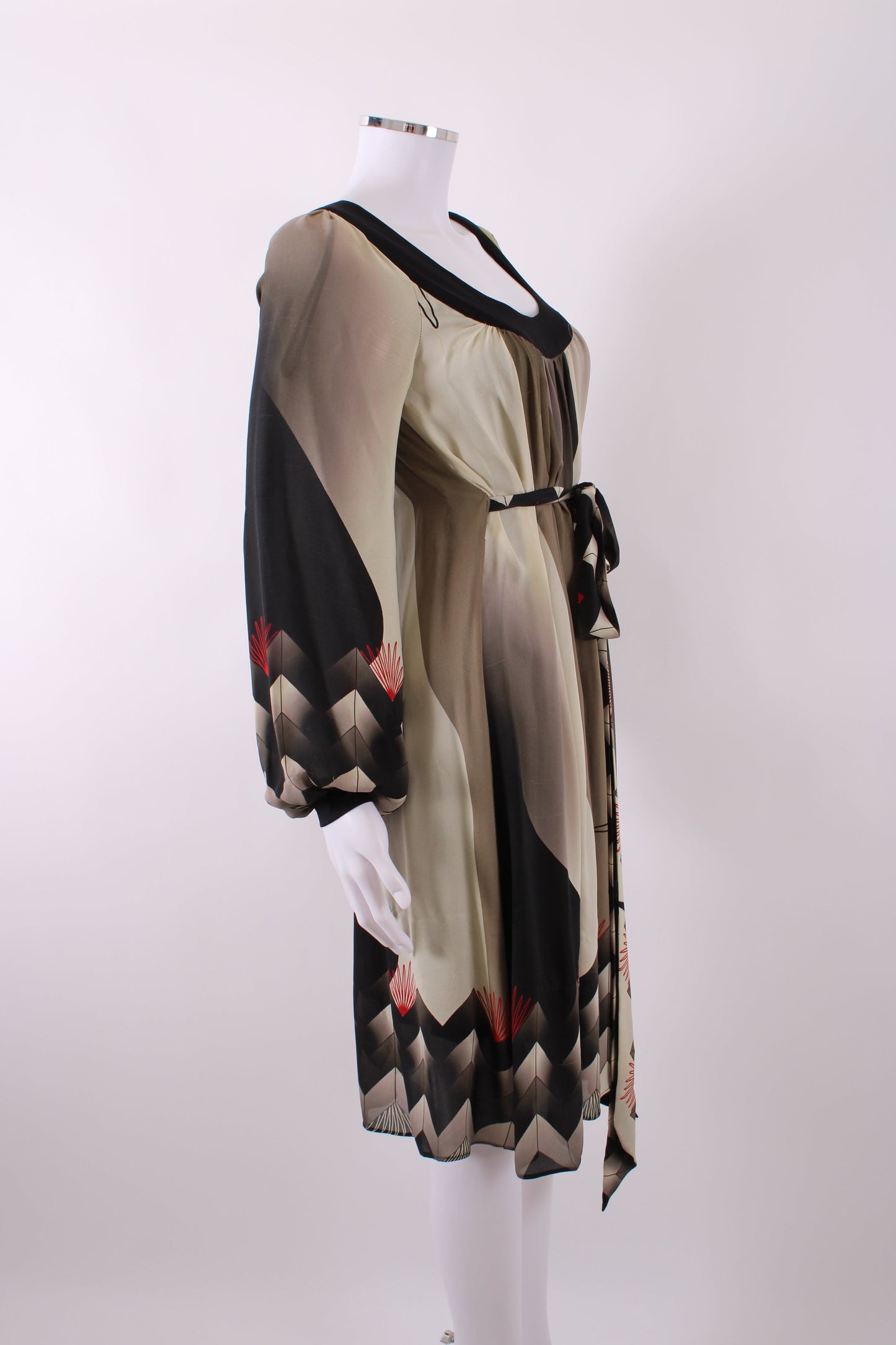 Arnett Sarah long sleeve silk print dress Black, green and red 10 | Default Title, Multicoloured