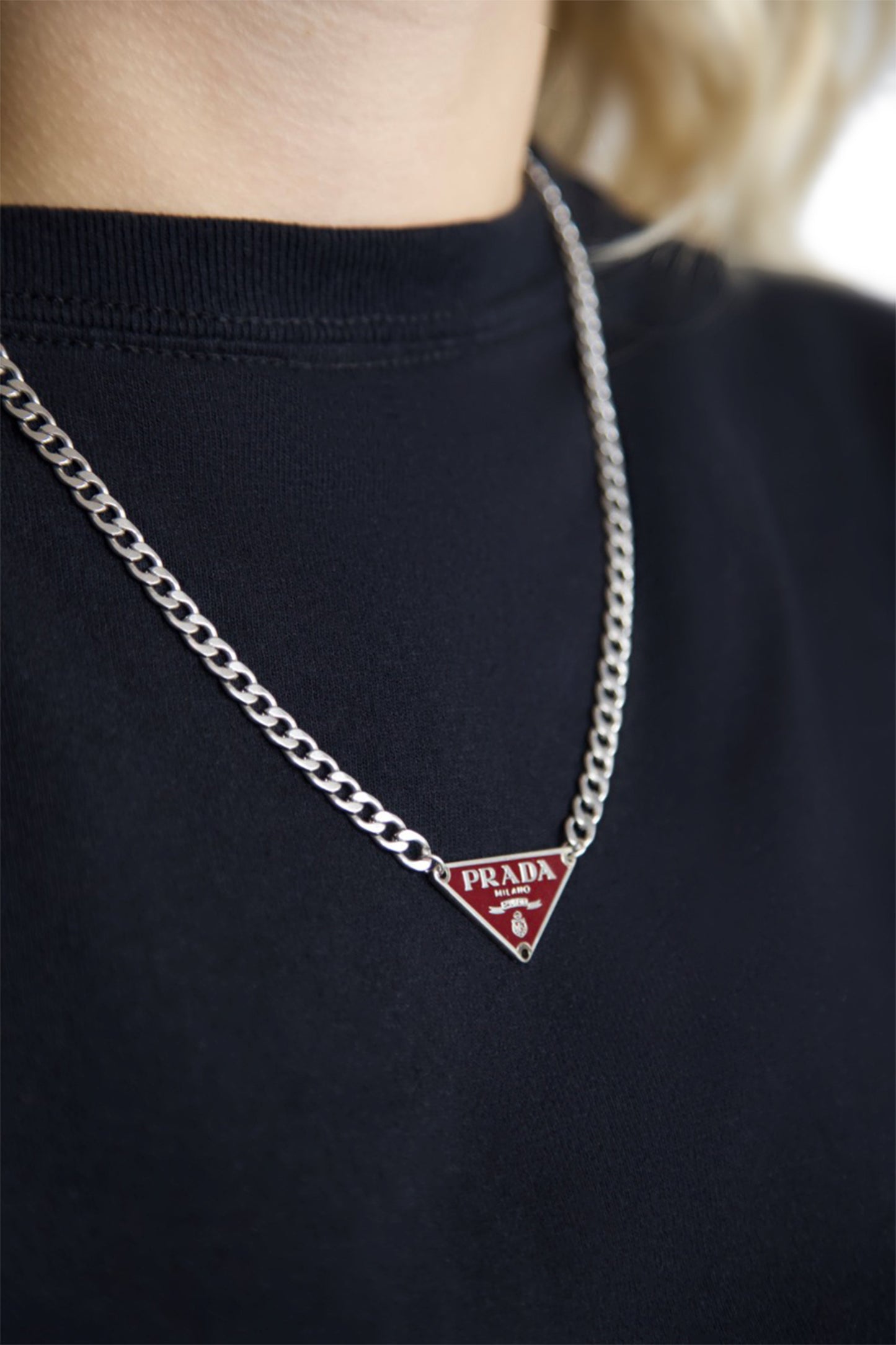 VT Rework: Prada Burgundy Pendent Silver Chain Necklace