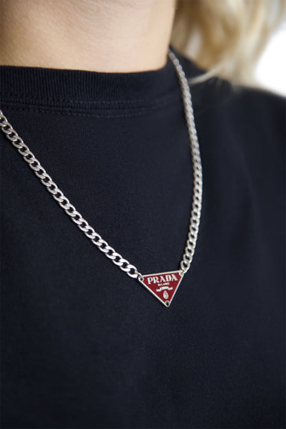 VT Rework: Prada Burgundy Pendent Silver Chain Necklace