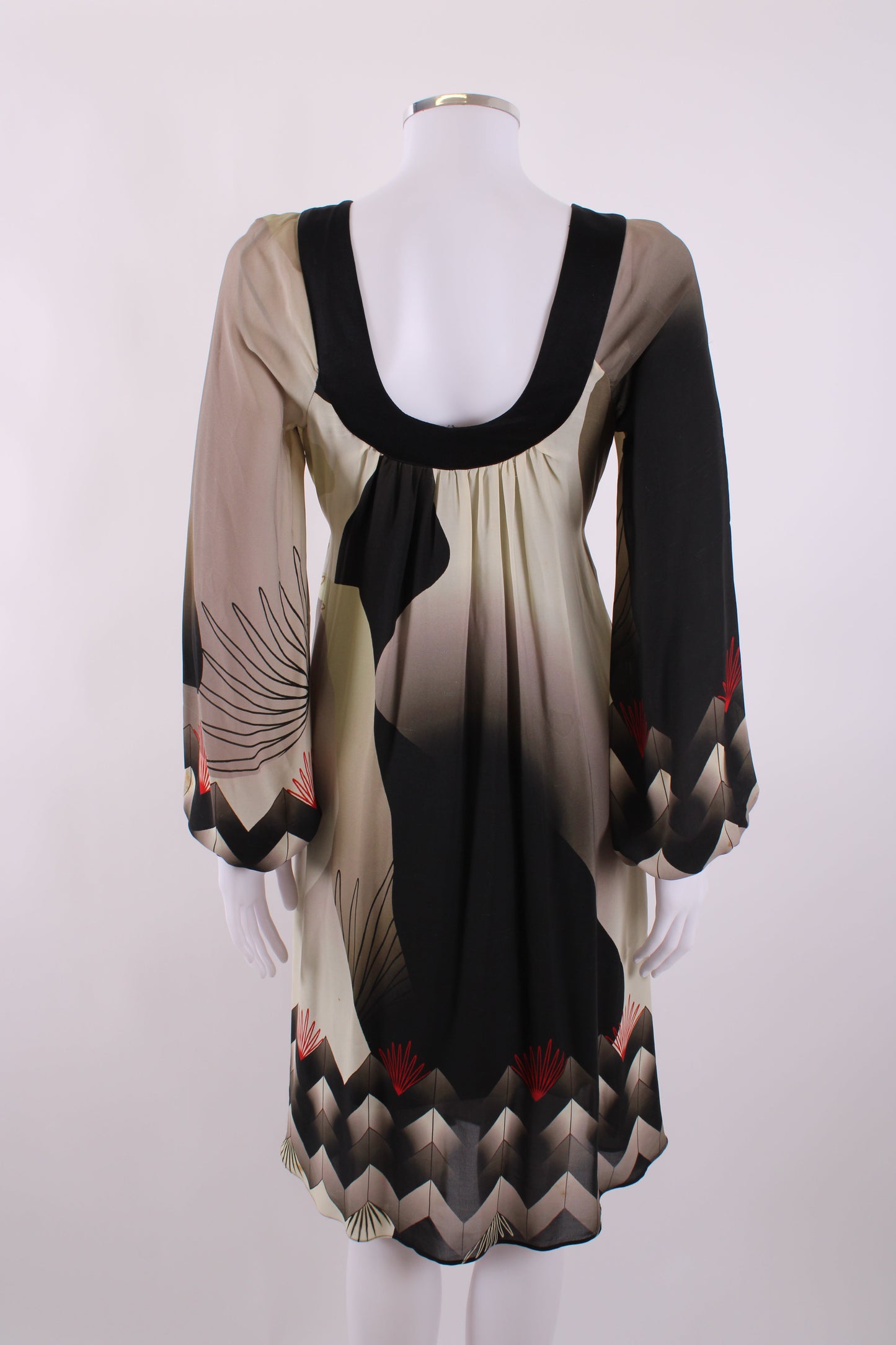 Arnett Sarah long sleeve silk print dress Black, green and red 10 | Default Title, Multicoloured
