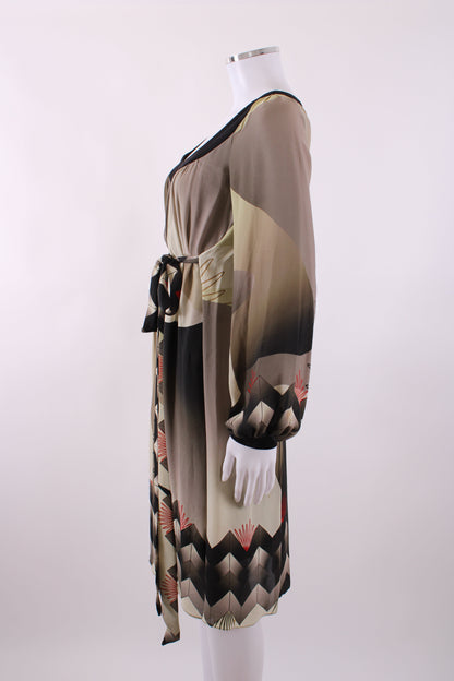 Arnett Sarah long sleeve silk print dress Black, green and red 10 | Default Title, Multicoloured