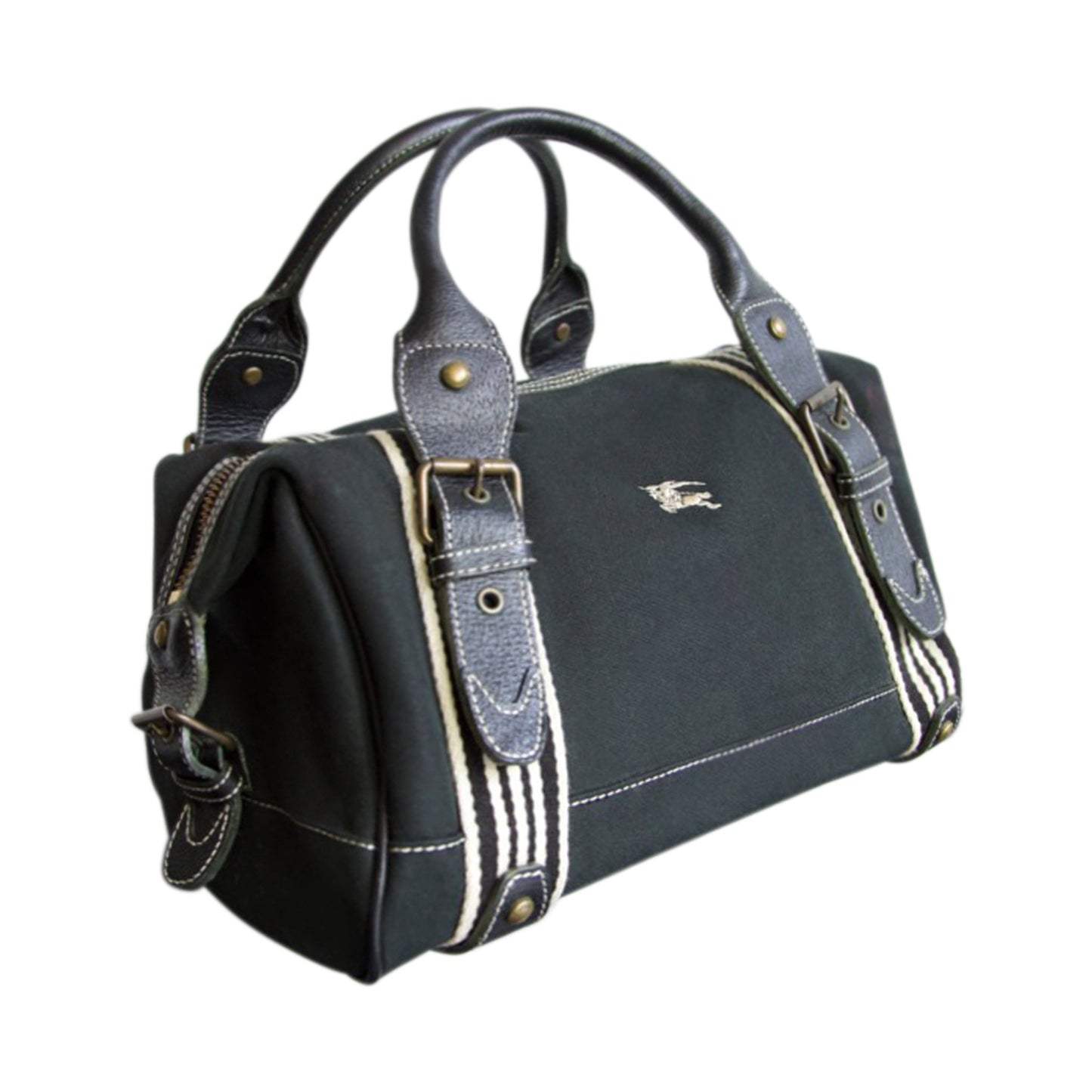 Burberry Logo Embroidered Canvas Shoulder Bag