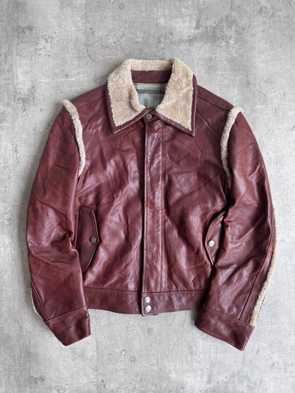 D&G Brown Sherpa Trim Leather Jacket