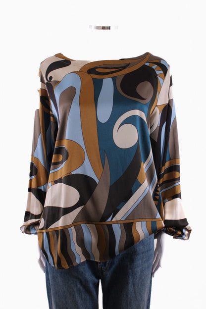 Charlotte Sparre L/S Print Blouse Blue/ Tan L | Default Title, Blue