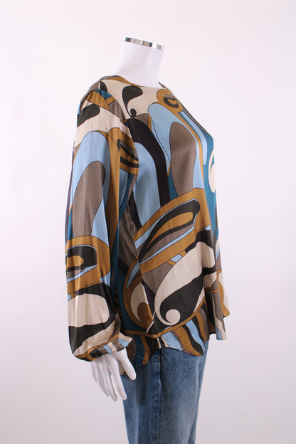 Charlotte Sparre L/S Print Blouse Blue/ Tan L | Default Title, Blue