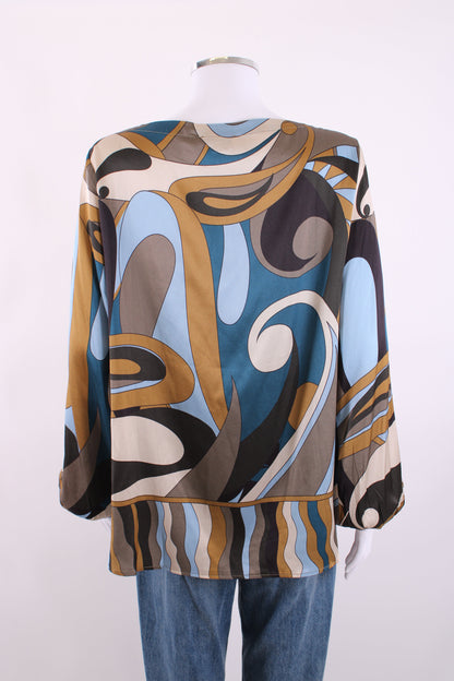 Charlotte Sparre L/S Print Blouse Blue/ Tan L | Default Title, Blue