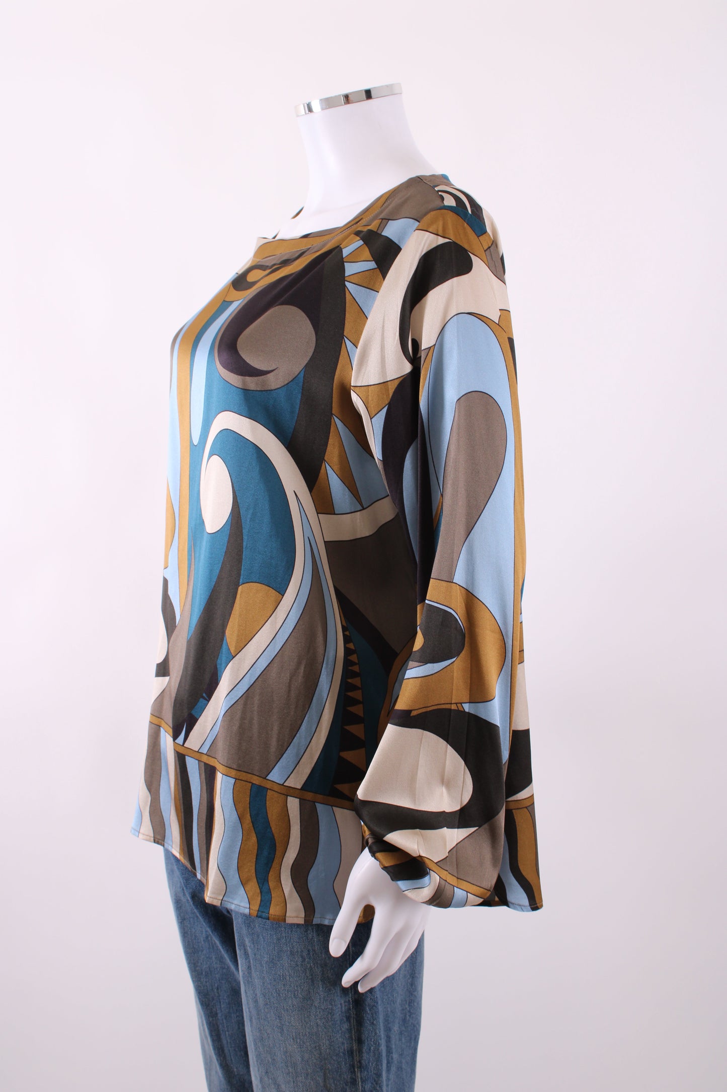 Charlotte Sparre L/S Print Blouse Blue/ Tan L | Default Title, Blue