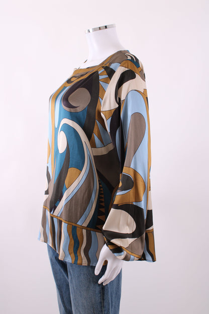 Charlotte Sparre L/S Print Blouse Blue/ Tan L | Default Title, Blue