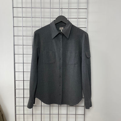 Armani Jeans Grey 90s Women's Drape Pocket Shirt | Medium, Grey