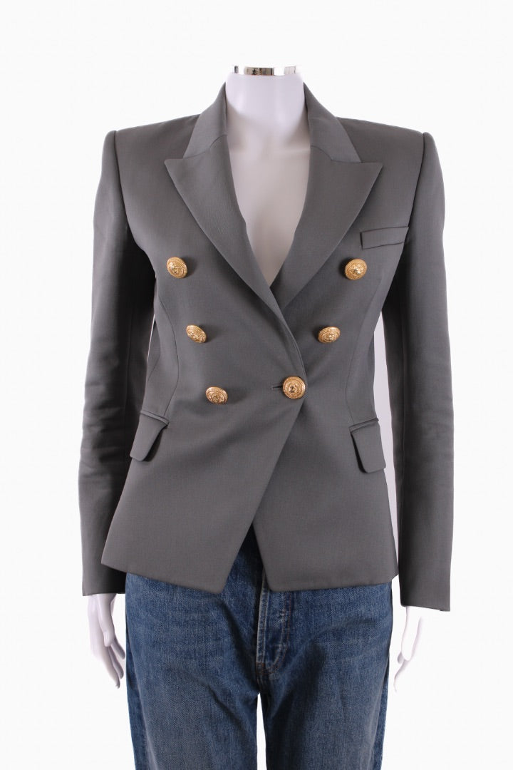 Balmain Double Breasted Gold Button Blazer Grey 36 | Default Title, Gold