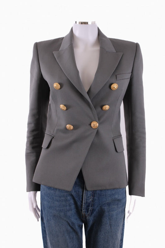 Balmain Double Breasted Gold Button Blazer Grey 36 | Default Title, Gold