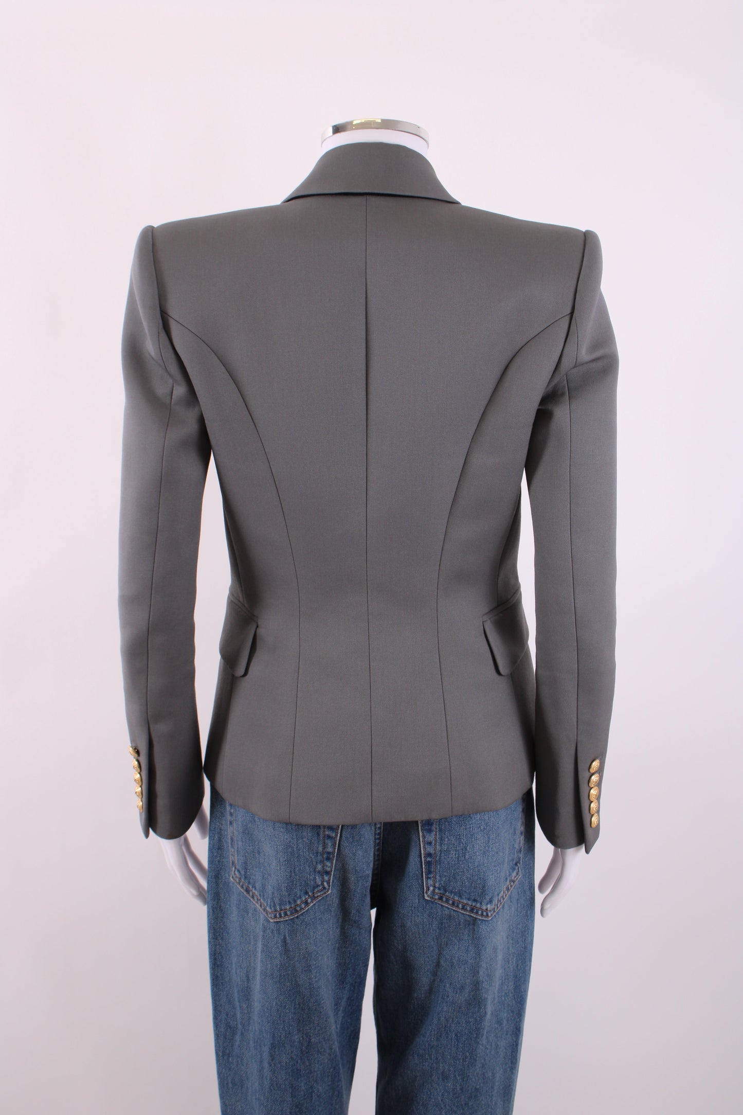Balmain Double Breasted Gold Button Blazer Grey 36 | Default Title, Gold