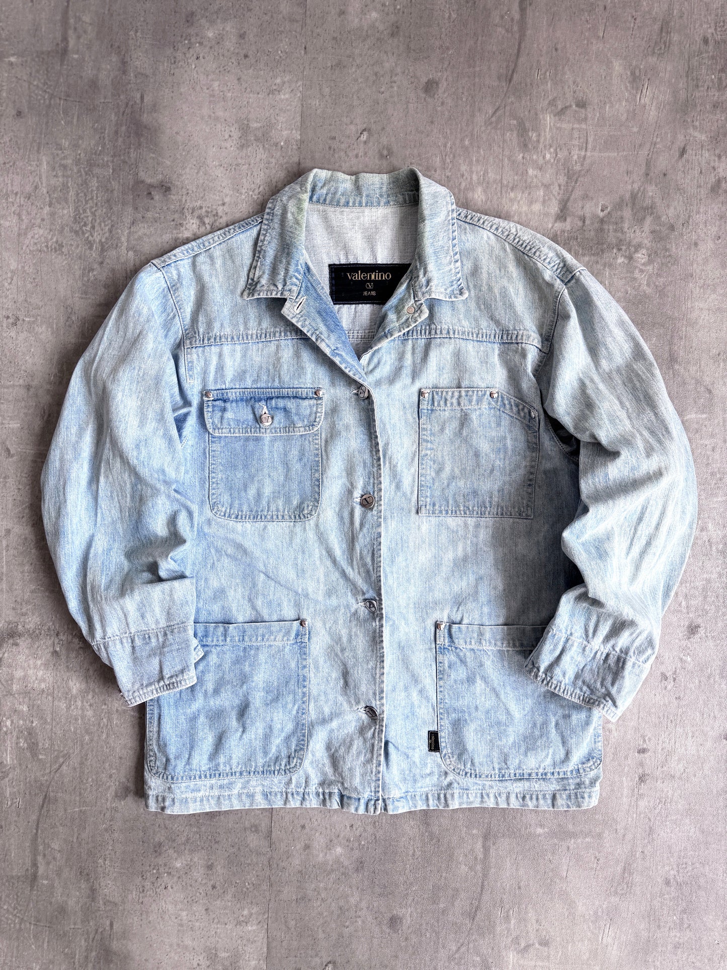 Valentino Light Wash Denim Boxy Chore Jacket