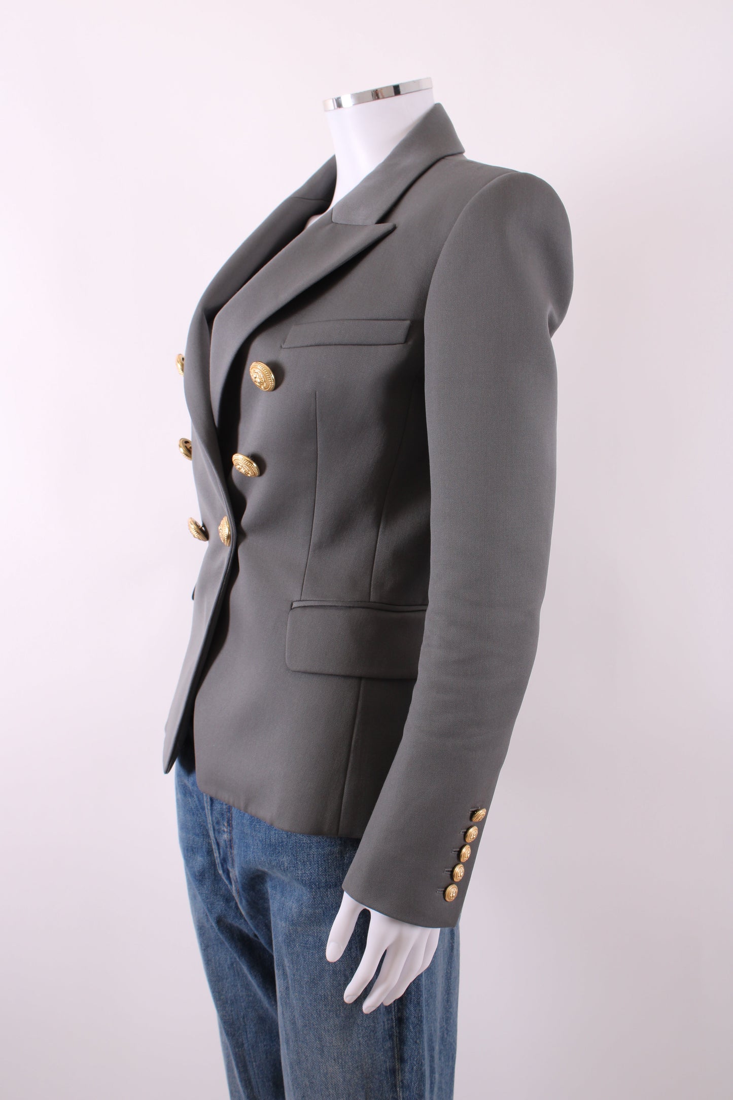 Balmain Double Breasted Gold Button Blazer Grey 36 | Default Title, Gold