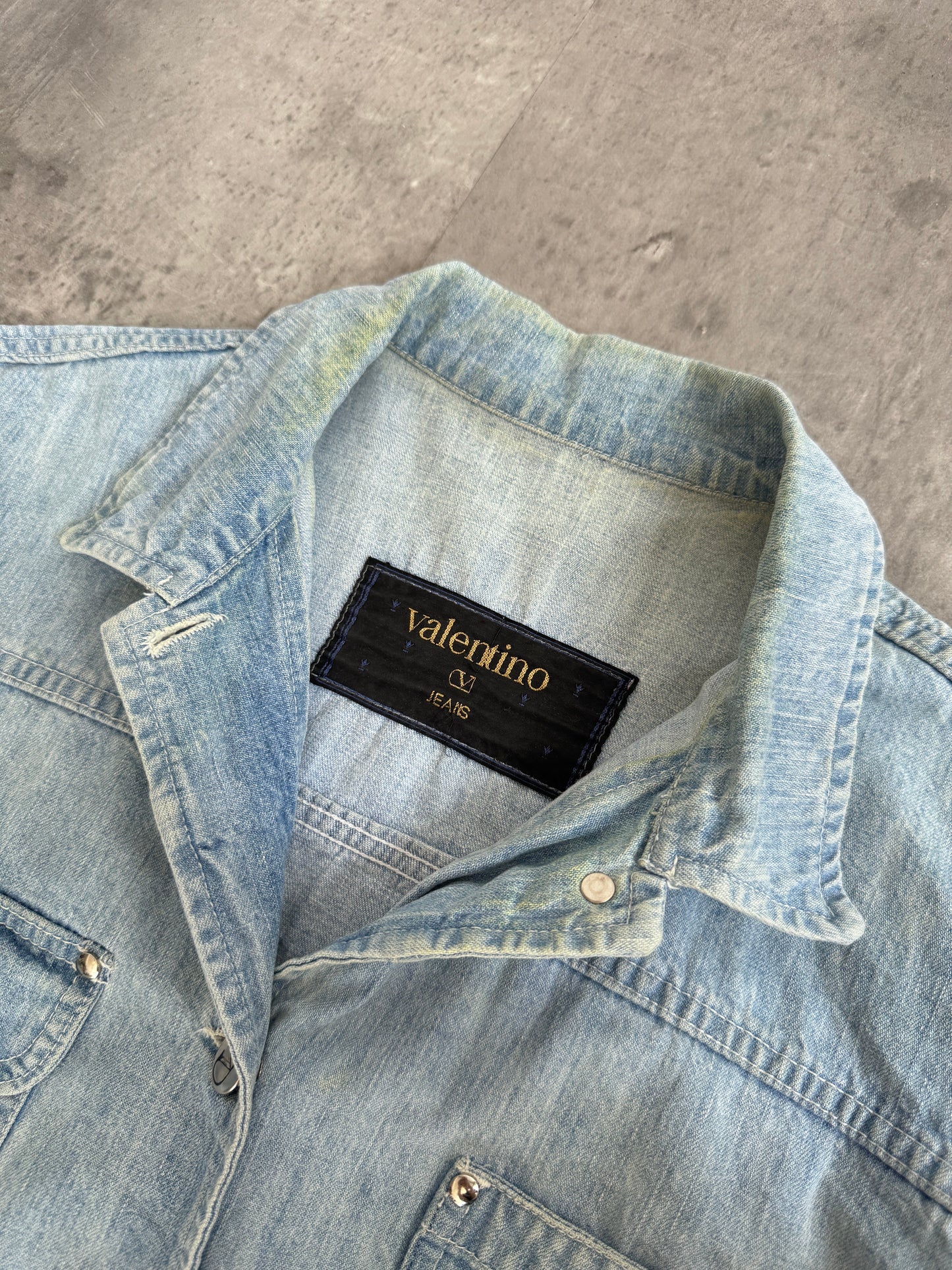 Valentino Light Wash Denim Boxy Chore Jacket