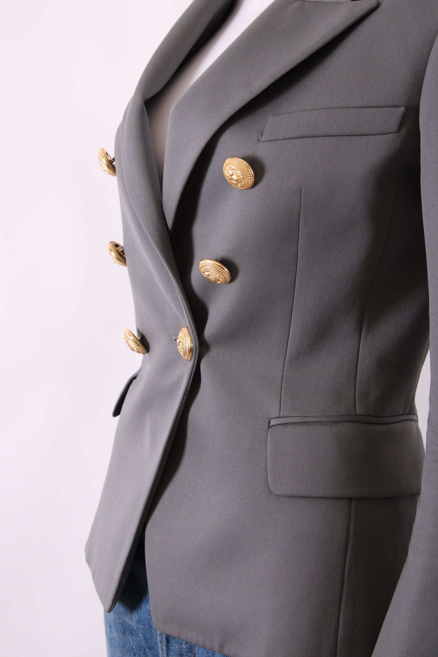 Balmain Double Breasted Gold Button Blazer Grey 36 | Default Title, Gold