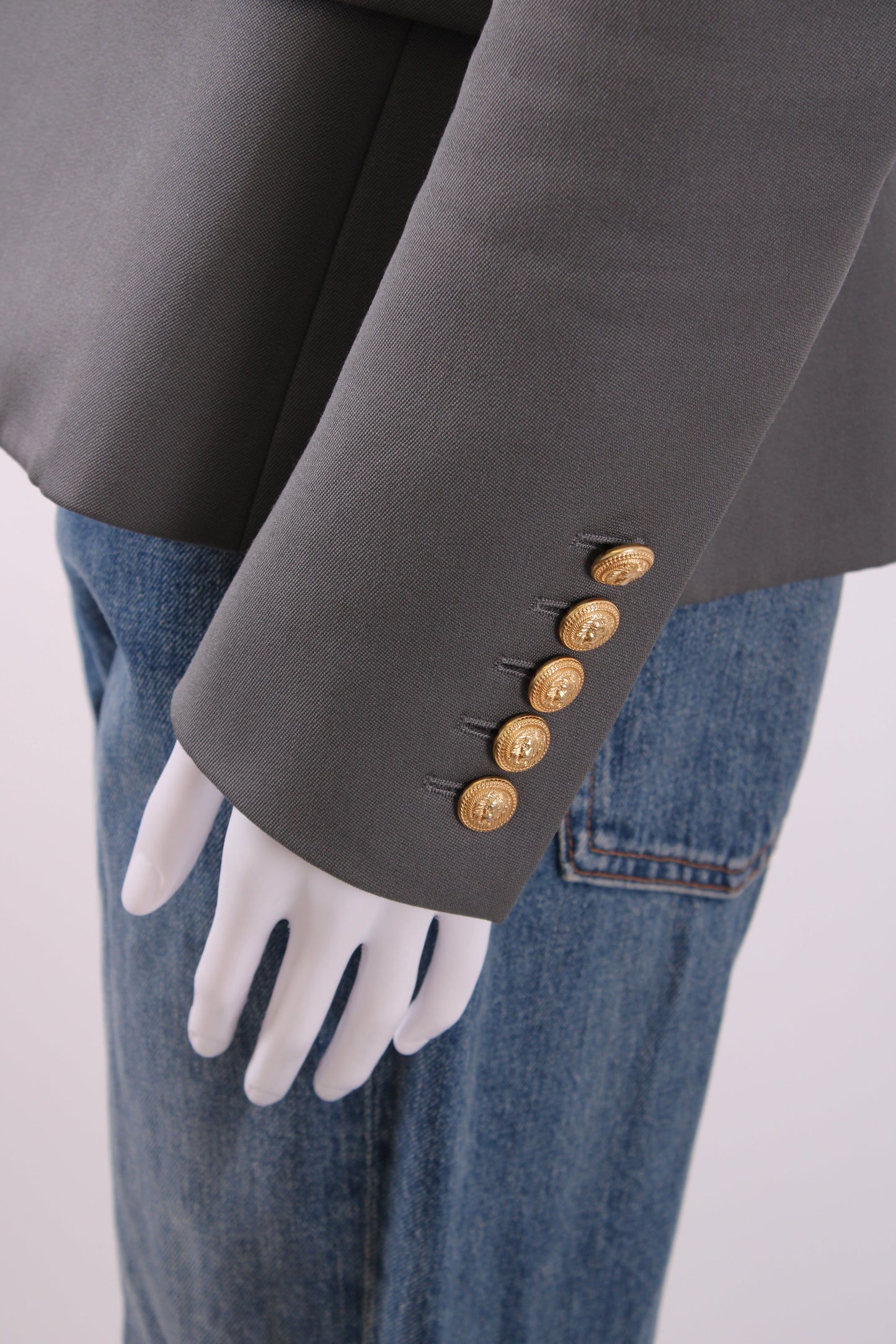Balmain Double Breasted Gold Button Blazer Grey 36 | Default Title, Gold