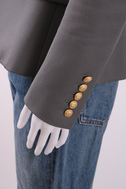 Balmain Double Breasted Gold Button Blazer Grey 36 | Default Title, Gold