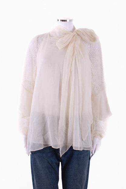 Diane Von Furstenberg Lace Silk Sleeve Blouse White M | Default Title, White