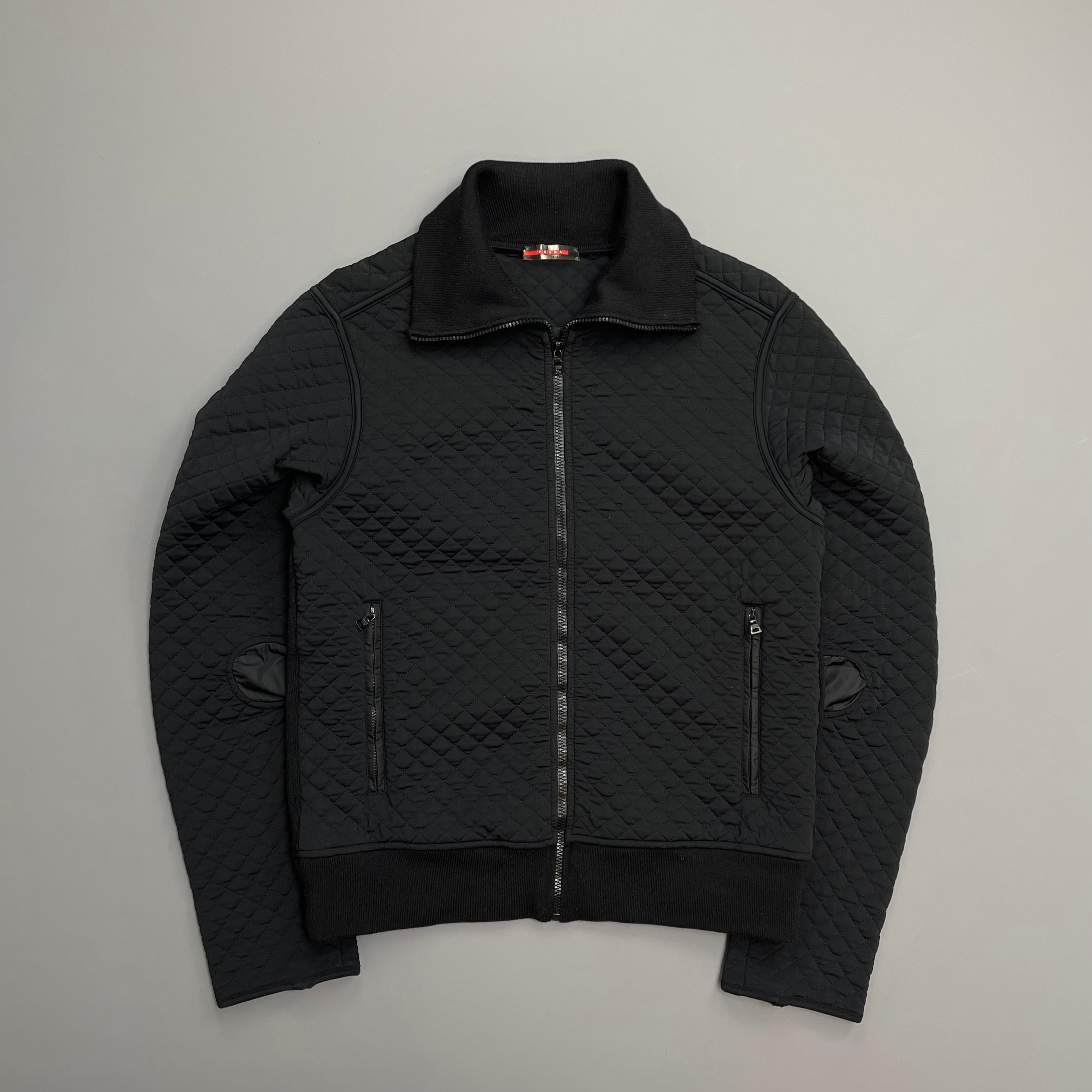 Prada Sport Black 00s Wool & Nylon Quilted Knit Hybrid Cardigan