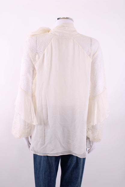 Diane Von Furstenberg Lace Silk Sleeve Blouse White M | Default Title, White