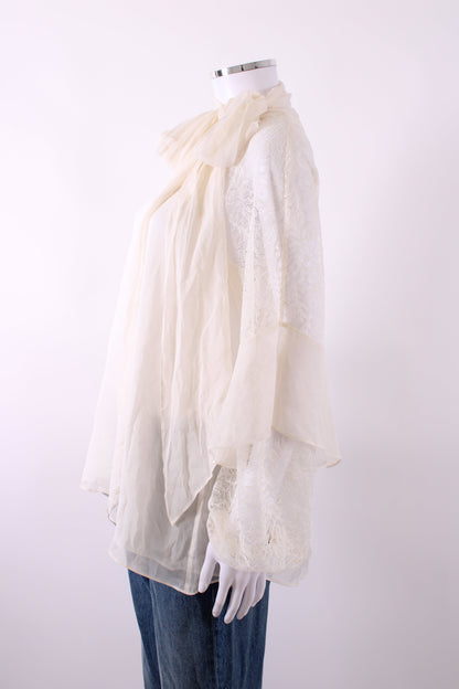 Diane Von Furstenberg Lace Silk Sleeve Blouse White M | Default Title, White