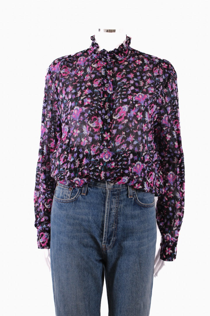 Isabel Marant Etoile L/S Floral Blouse Black/ Purple 6 | Default Title, Black