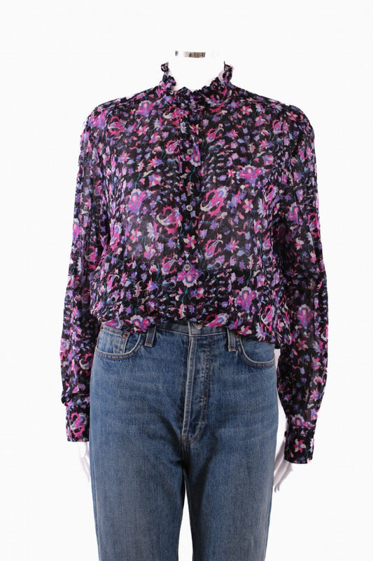 Isabel Marant Etoile L/S Floral Blouse Black/ Purple 6 | Default Title, Black