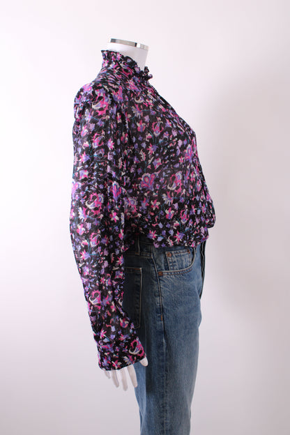 Isabel Marant Etoile L/S Floral Blouse Black/ Purple 6 | Default Title, Black