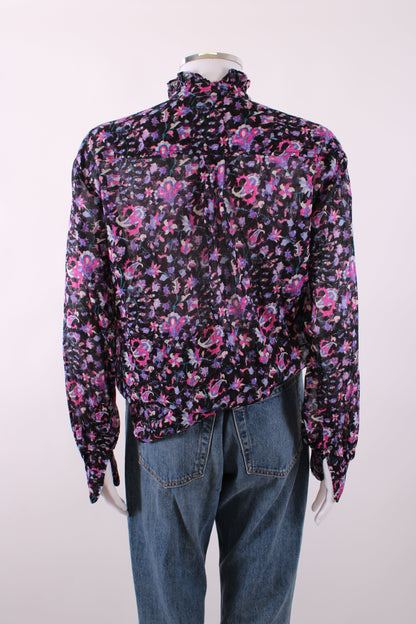Isabel Marant Etoile L/S Floral Blouse Black/ Purple 6 | Default Title, Black