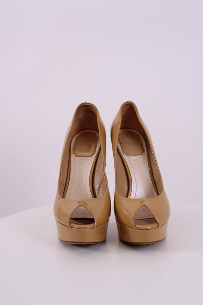 Christian Dior Beige Peep Toe Heels | DEFAULT TITLE, Beige